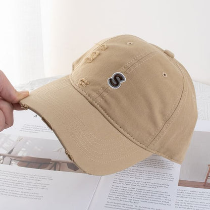 Distressed Baseball Cap Letter Embroidered