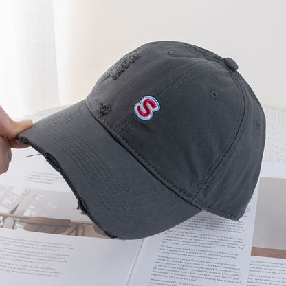 Distressed Baseball Cap Letter Embroidered