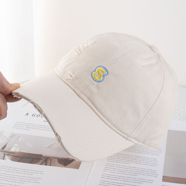 Distressed Baseball Cap Letter Embroidered