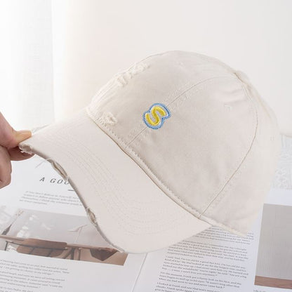 Distressed Baseball Cap Letter Embroidered