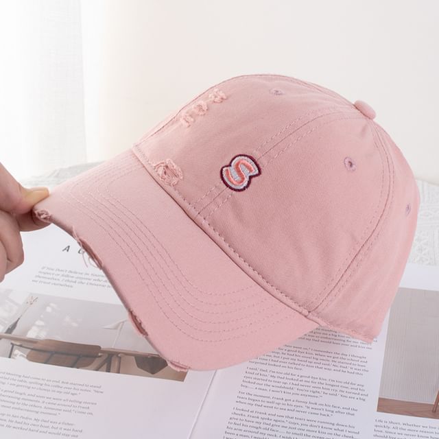 Distressed Baseball Cap Letter Embroidered