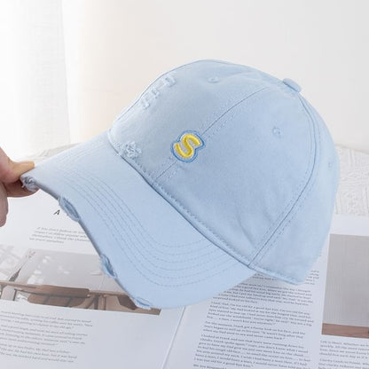 Distressed Baseball Cap Letter Embroidered