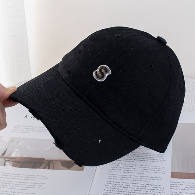 Distressed Baseball Cap Letter Embroidered