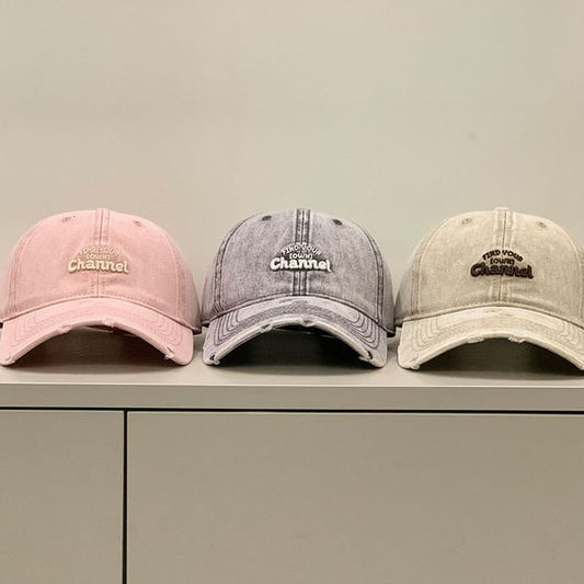 Washed Cap Embroidered Letter Distressed