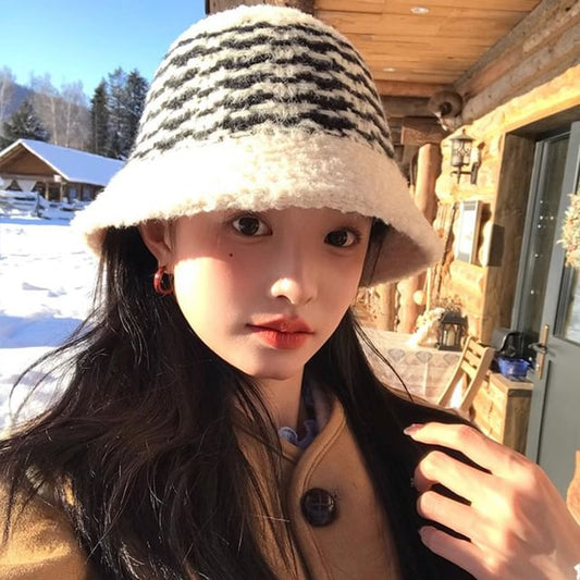 Bucket Striped Fluffy Hat