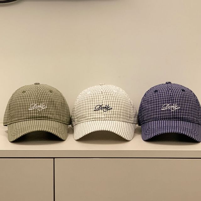 Letter Cap Gingham Embroidered