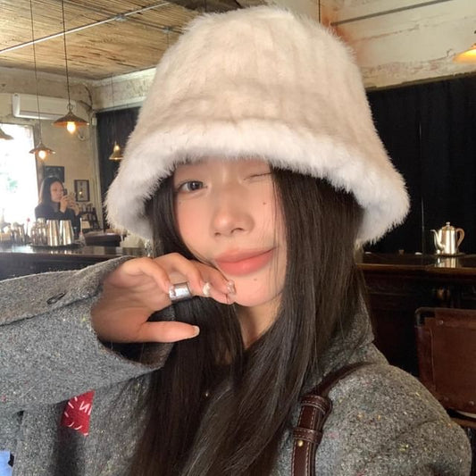 Fluffy Bucket Plain Hat