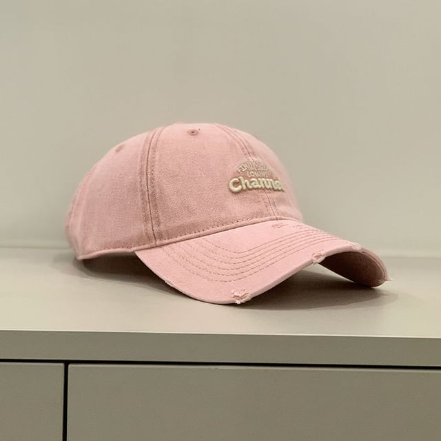 Washed Cap Embroidered Letter Distressed