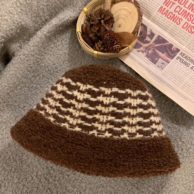 Bucket Striped Fluffy Hat