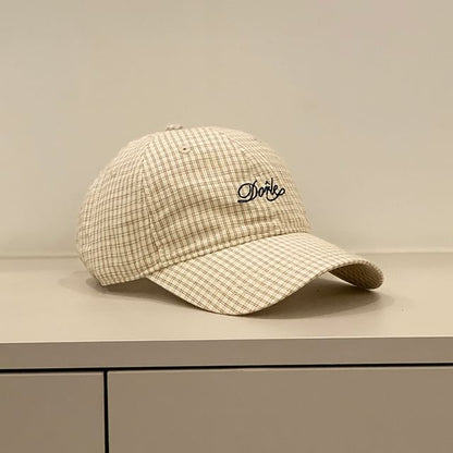 Letter Cap Gingham Embroidered