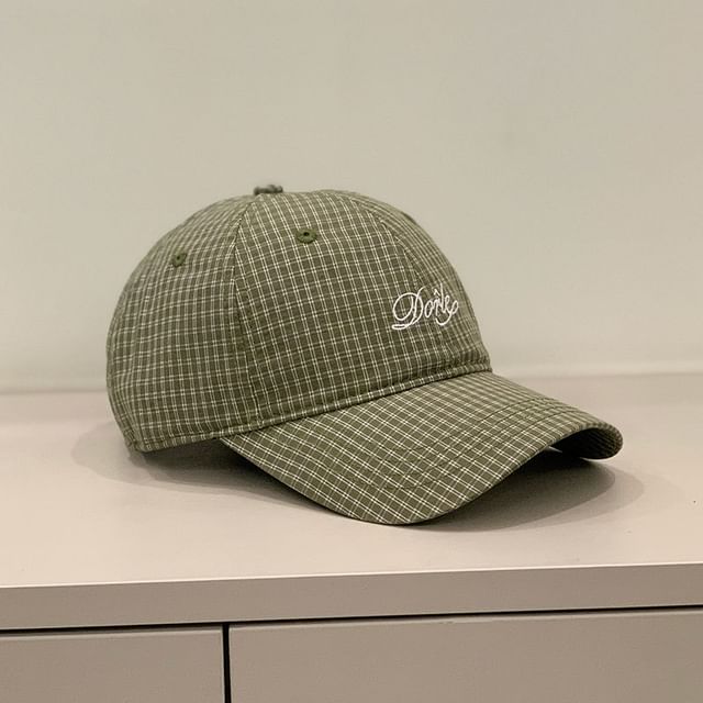 Letter Cap Gingham Embroidered