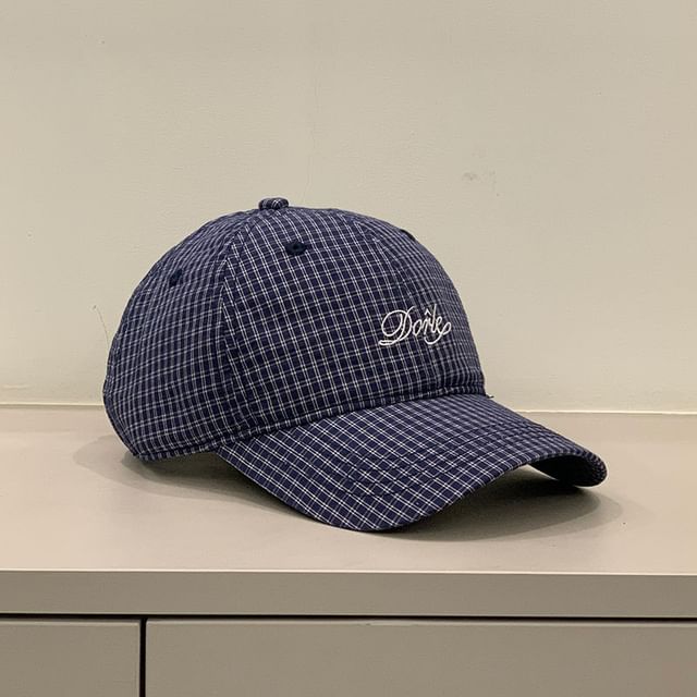 Letter Cap Gingham Embroidered