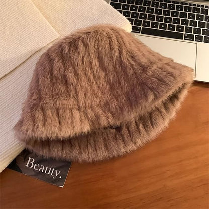 Fluffy Bucket Plain Hat