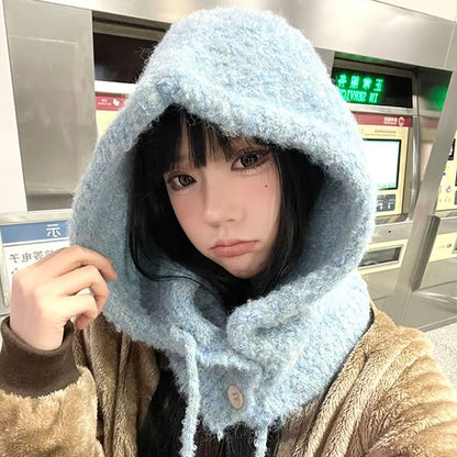 Plain Balaclava Buttoned Knit