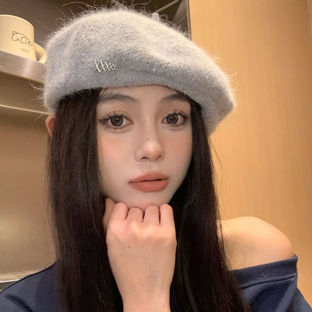 Rhinestone Accent Beret Knit