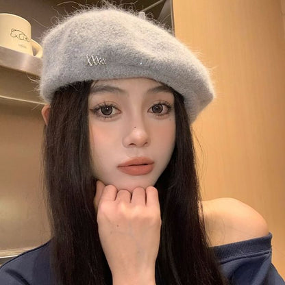 Rhinestone Accent Beret Knit