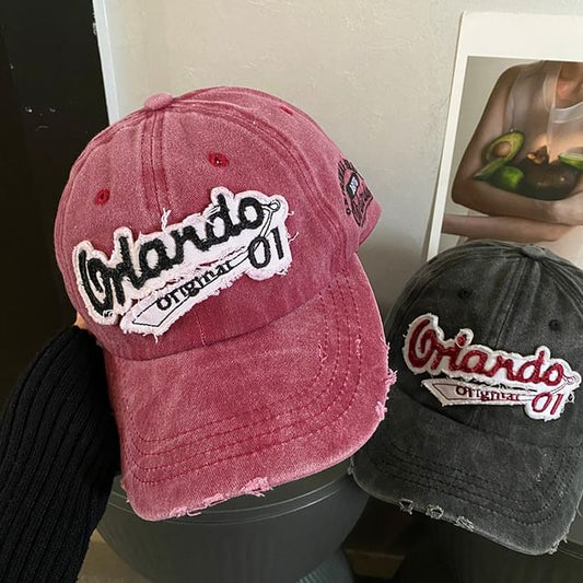 Lettering Embroidered Baseball Distressed Cap