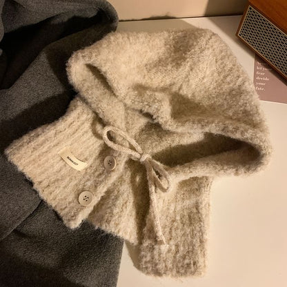 Plain Balaclava Buttoned Knit