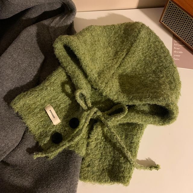 Plain Balaclava Buttoned Knit