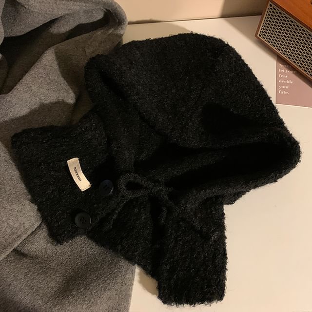 Plain Balaclava Buttoned Knit