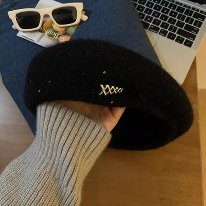 Rhinestone Accent Beret Knit