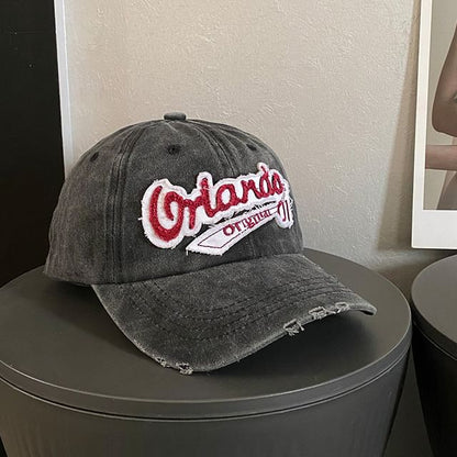 Lettering Embroidered Baseball Distressed Cap