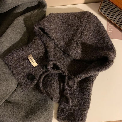 Knit Plain Buttoned Balaclava