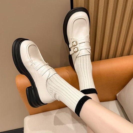 Buckled Leather Faux Platform Loafers