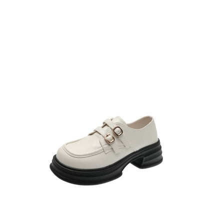 Buckled Leather Faux Platform Loafers
