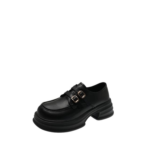 Buckled Leather Faux Platform Loafers