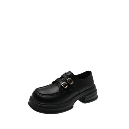Buckled Leather Faux Platform Loafers