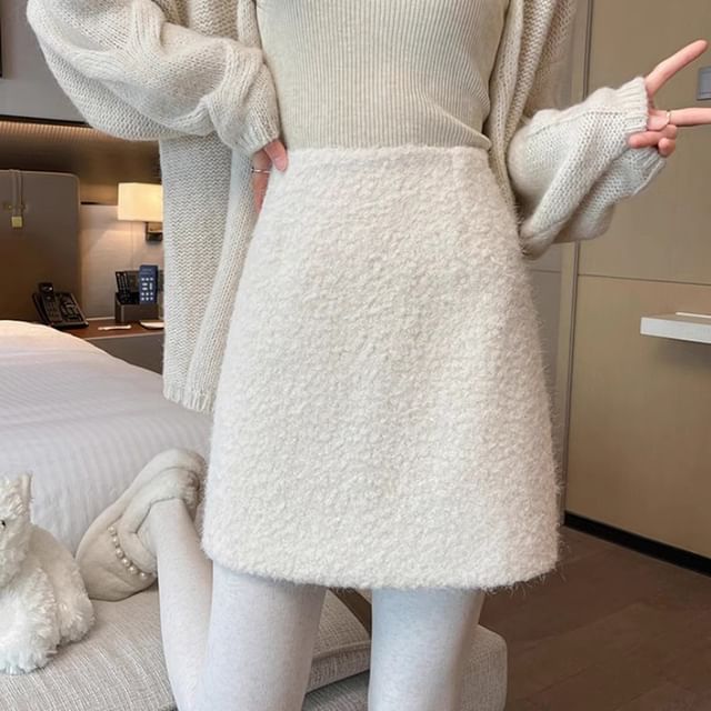 Plain Mini Skirt High Fluffy Rise Pencil
