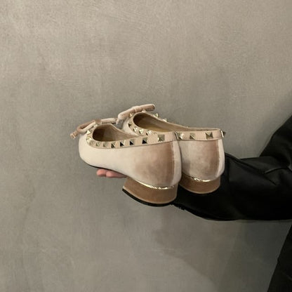 Studded Toe Velvet Pointed Pumps Bow