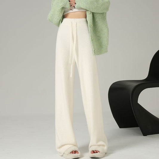 Knit Leg Plain Wide High Waist Pants