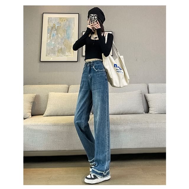 Frayed High Fit (Various Loose Washed Designs) Jeans Waist