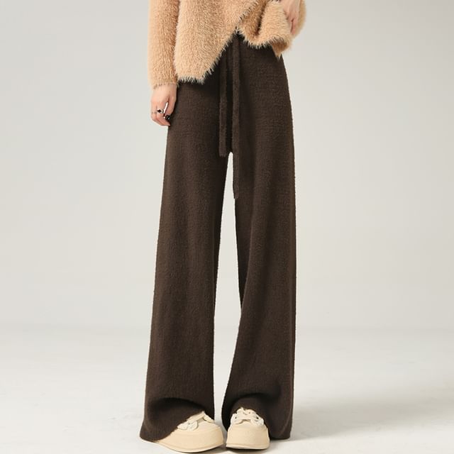 Knit Leg Plain Wide High Waist Pants