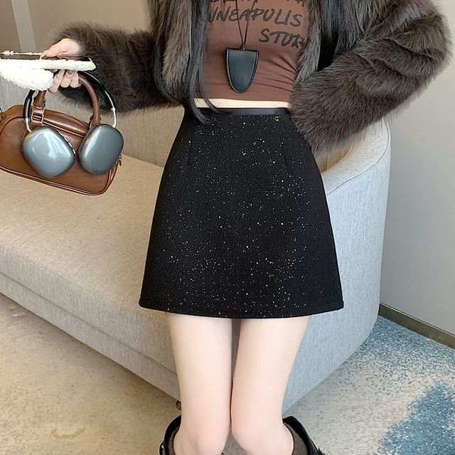 Skirt A-Line Sequin Rise High Mini