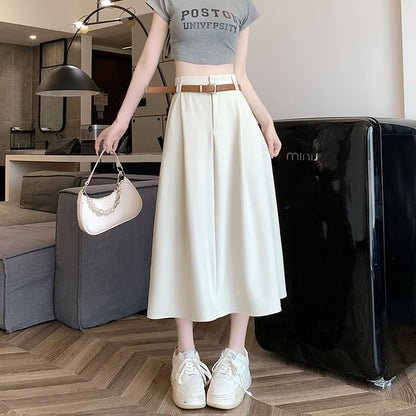 Midi Rise Plain A-Line High + Set: Skirt Belt