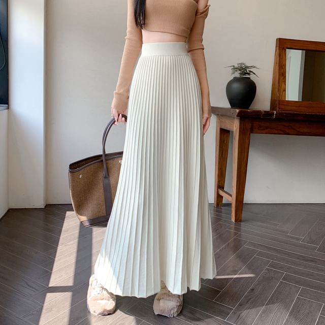 Rise Maxi High Plain Skirt A-Line Knit