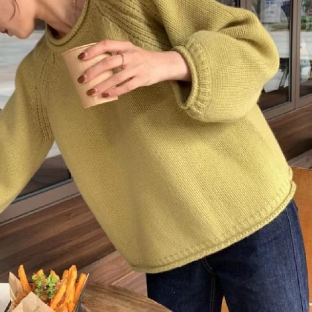 Plain Neck Crew Sweater