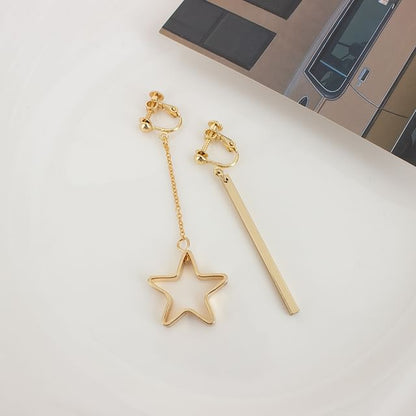 Clip Earring / Drop Asymmetrical On Star
