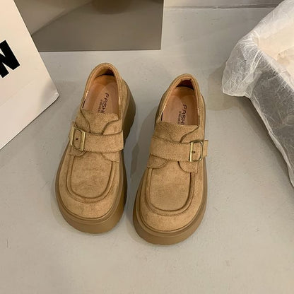 Buckled Shoes Faux Platform Plain Suede