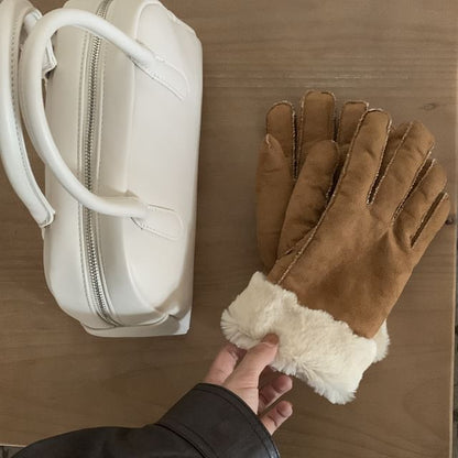Faux Fluffy Suede Plain Gloves Trim