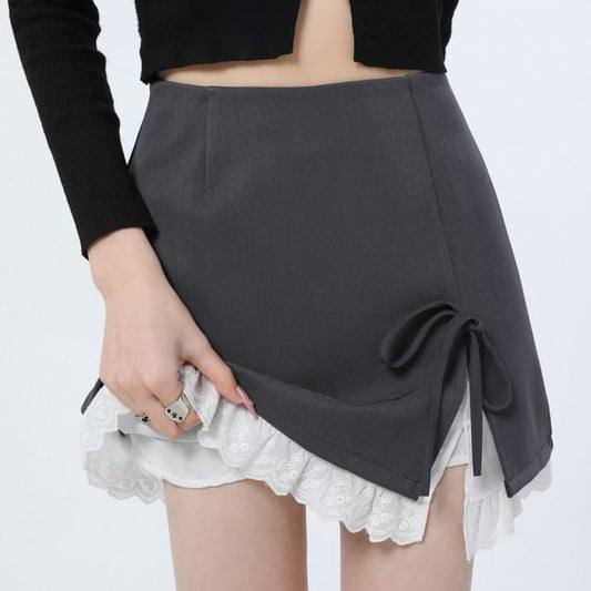Tone Rise Two Pencil Bow High Slit Mini Skirt
