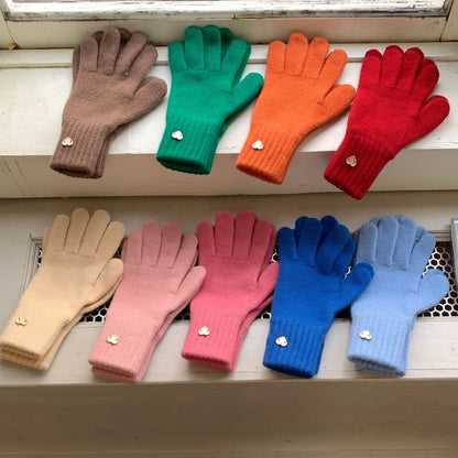 Buttoned Gloves Heart Knit