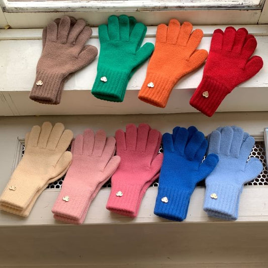 Buttoned Gloves Heart Knit