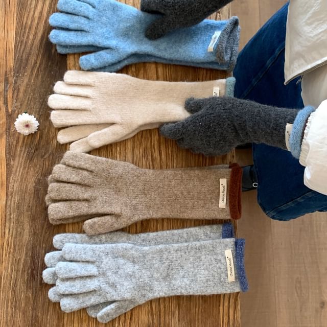Knit Applique Contrast Trim Gloves