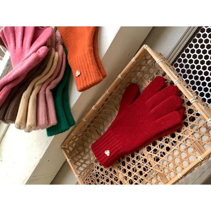 Buttoned Gloves Heart Knit