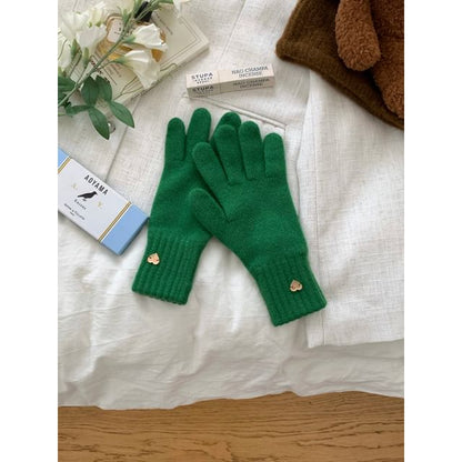 Buttoned Gloves Heart Knit