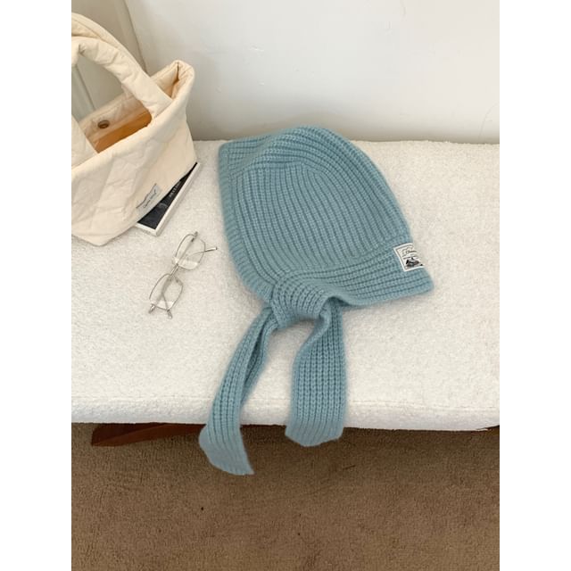 Lace-Up Plain Applique Balaclava Knit Ribbed